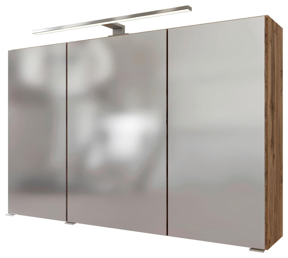 Badmöbel-set 4-tlg. Pienza B: 100 Cm Eiche Wotan Dekor - Eiche Wotan/Weiß, MODERN, Keramik/Holzwerkstoff (100cm) - Held