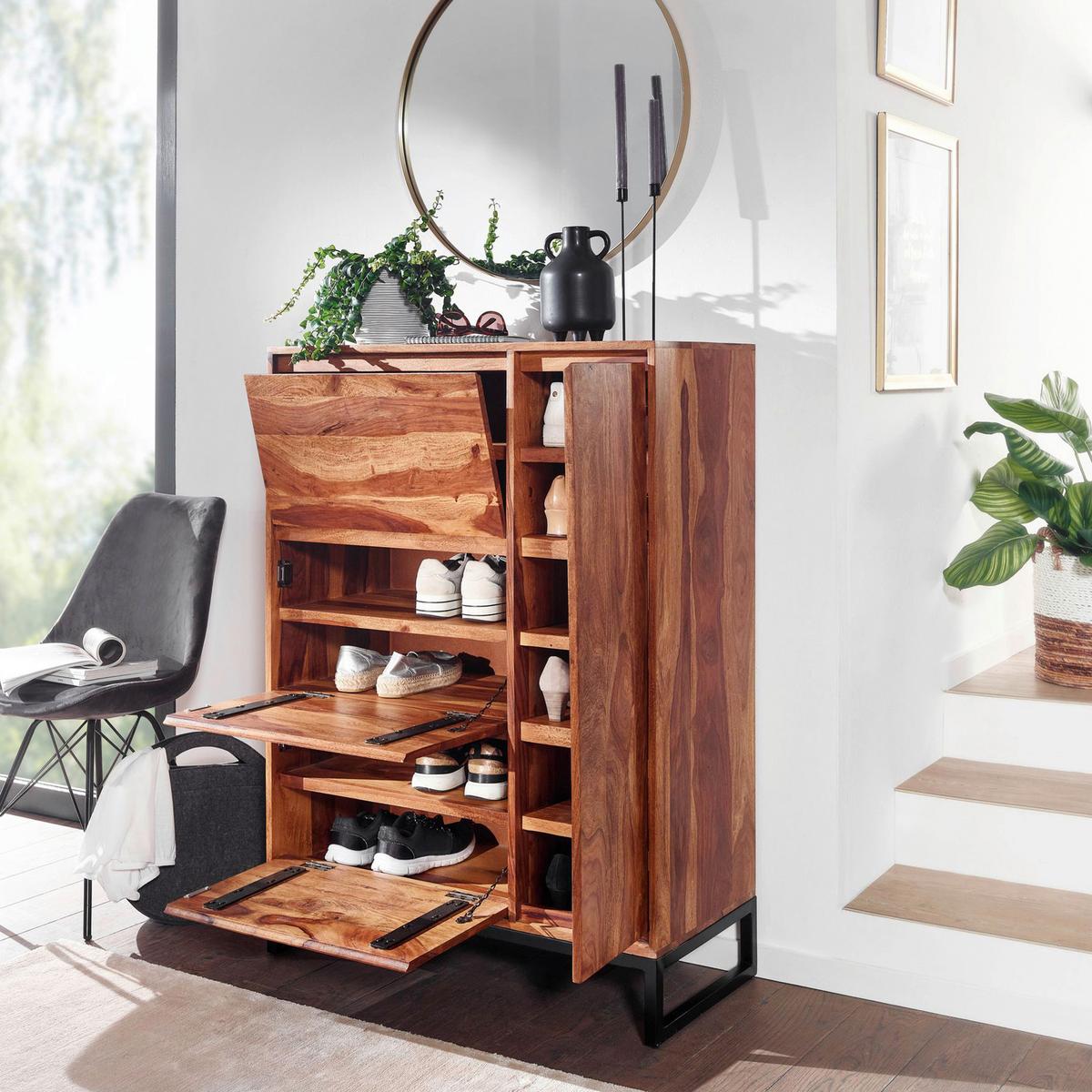 Sideboard Sheesham Sheeshamfarben B: 88 cm - Sheeshamfarben/Schwarz, Design, Holz (88/120/40cm) - MID.YOU