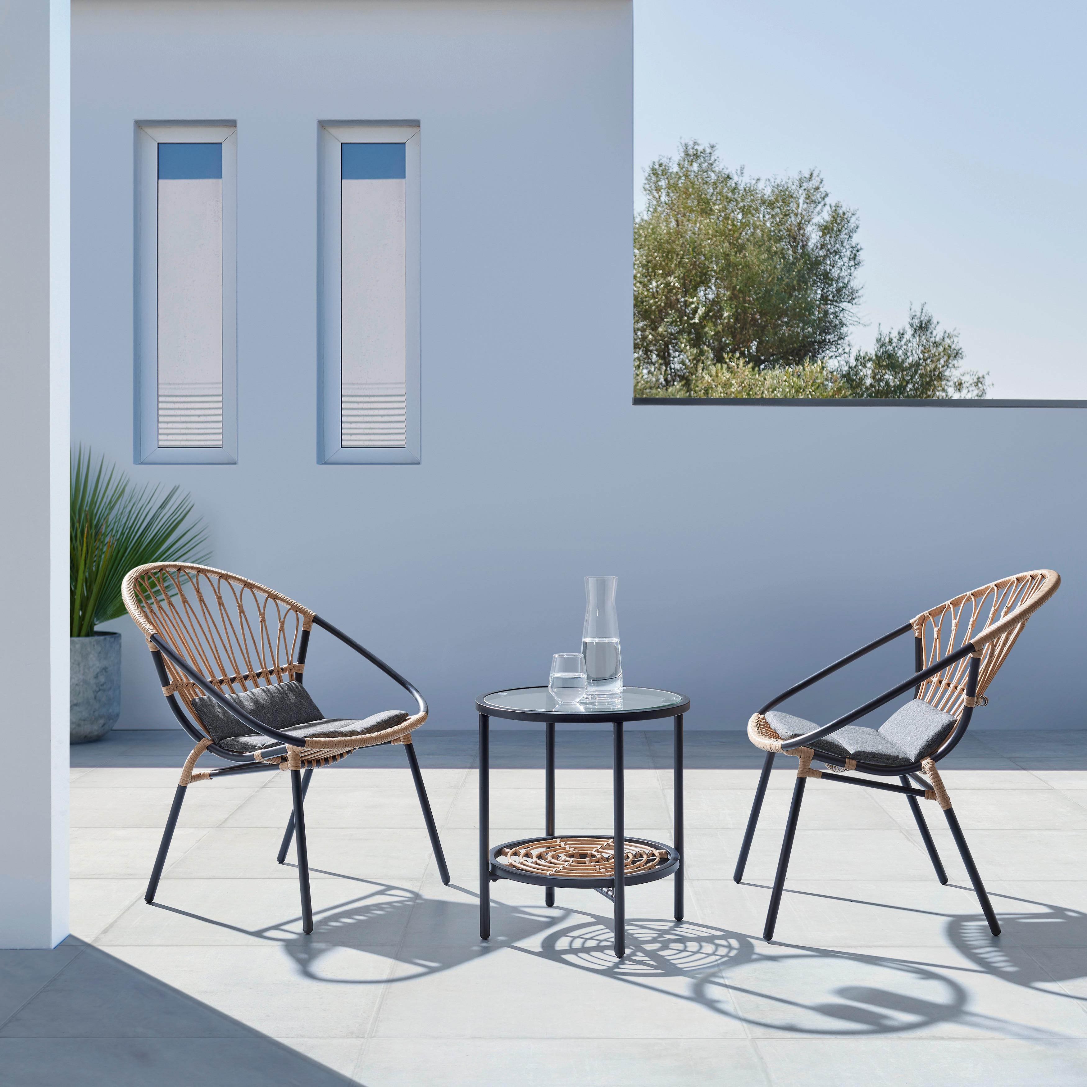 Balkónová Súprava Giulia Ratan/kov - prírodné farby/čierna, Moderný, kov/textil (64/73/80cm) - Bessagi Garden