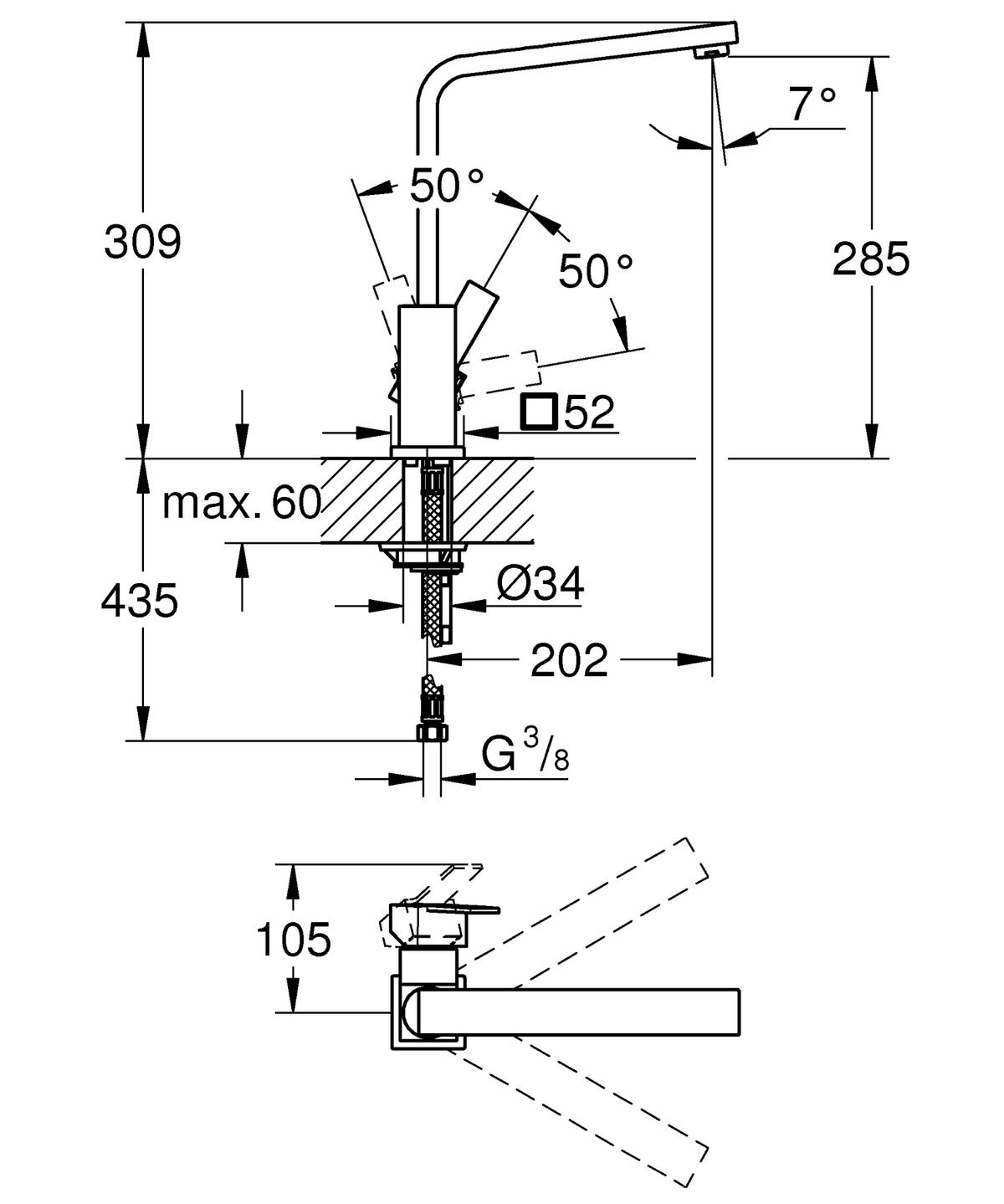 Küchenarmatur Sail Cube Ehm Chromfarben Schwenkbar, Hochdruck - Chromfarben, KONVENTIONELL, Metall (30,9cm) - Grohe