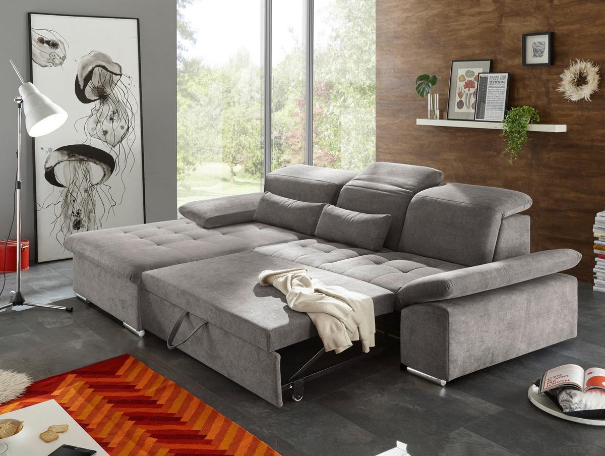 Ecksofa mit Schlaffunktion + Bettkasten Wayne, Webstoff - Schlammfarben/Silberfarben, KONVENTIONELL, Holzwerkstoff/Textil (188/276cm) - MID.YOU