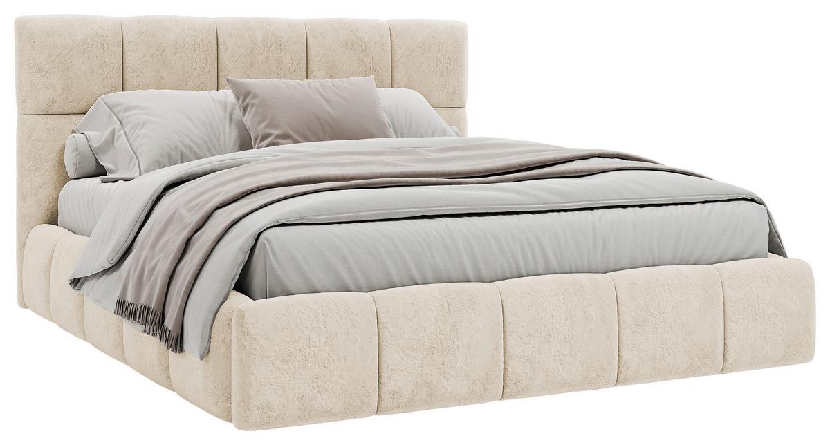 Polsterbett Cherry Mikrofaser Velours, Sandf. Lf: 180x200 Cm - Sandfarben/Schwarz, MODERN, Holz/Holzwerkstoff (180/200cm) - MID.YOU