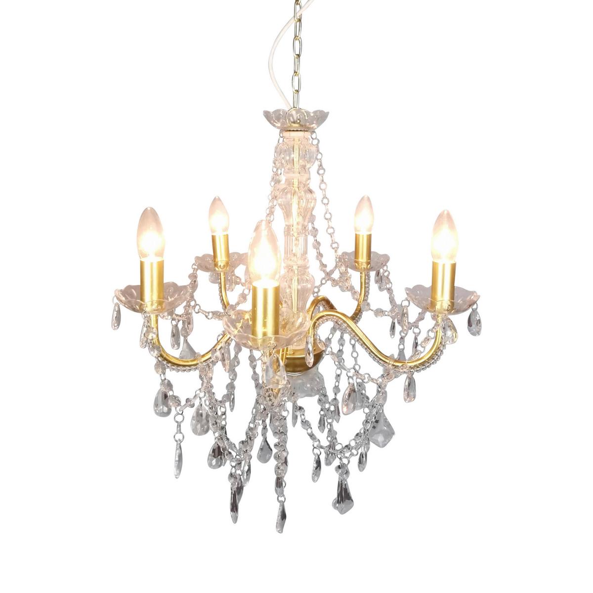 Kronleuchter 8009358 Cecilia 5er - Goldfarben, ROMANTIK / LANDHAUS, Kunststoff/Metall (52/85cm) - Näve