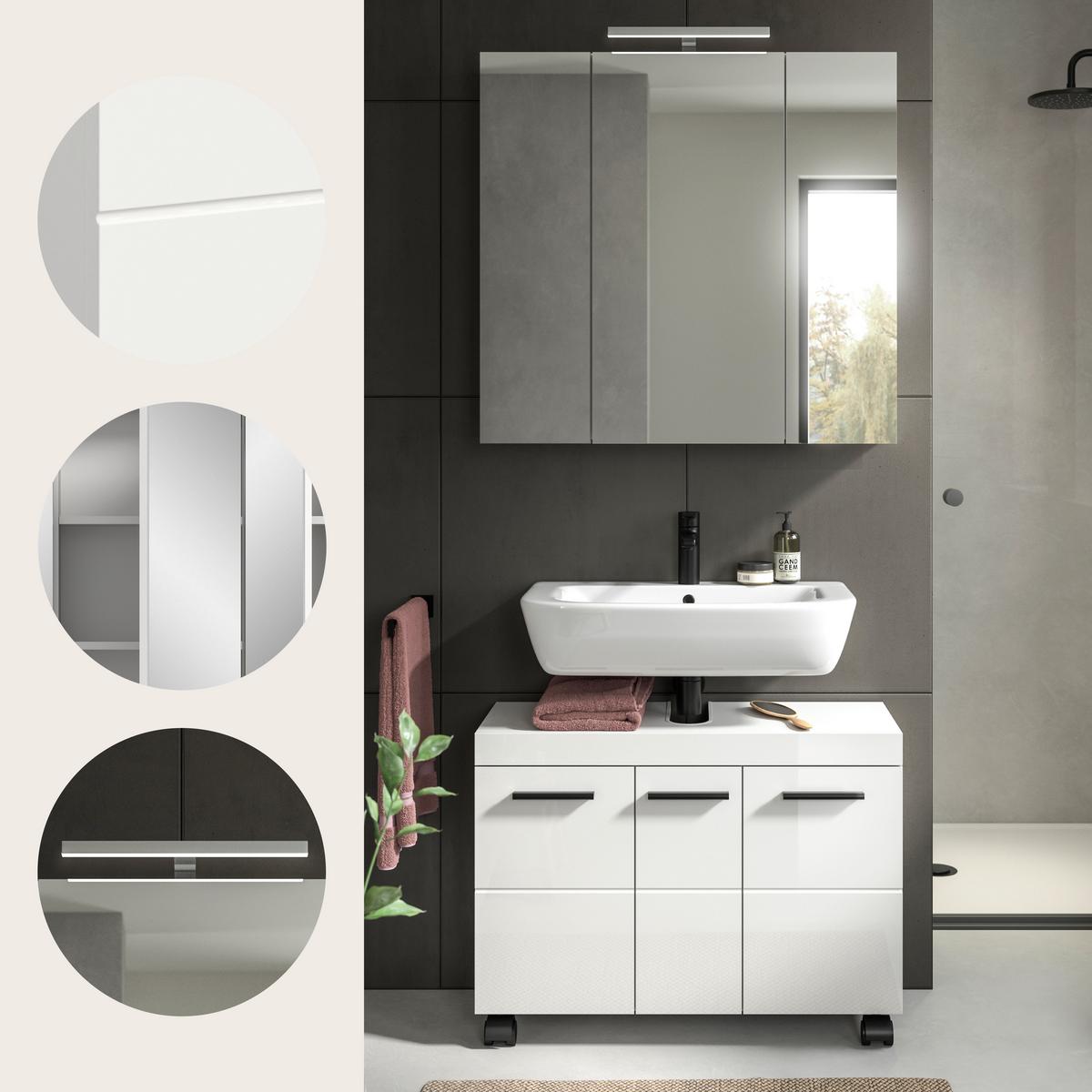 Badezimmer Nova Weiß B: 82cm - Weiß Hochglanz/Schwarz, Trend, Glas/Holzwerkstoff (82cm) - MID.YOU