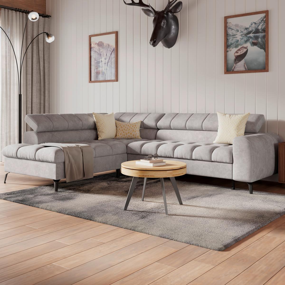Ecksofa Volf Links New Hellgr. mit Schlaffunktion, 203x261 cm - Hellgrau/Schwarz, Trend, Textil (203/261cm)