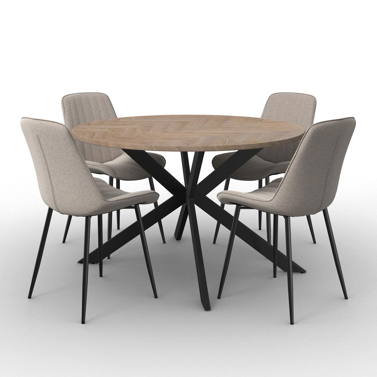 Jídelní set Eolona, 120cm - černá/krémová, Moderní, kov/kompozitní dřevo (120/76/120cm) - Bessagi Home