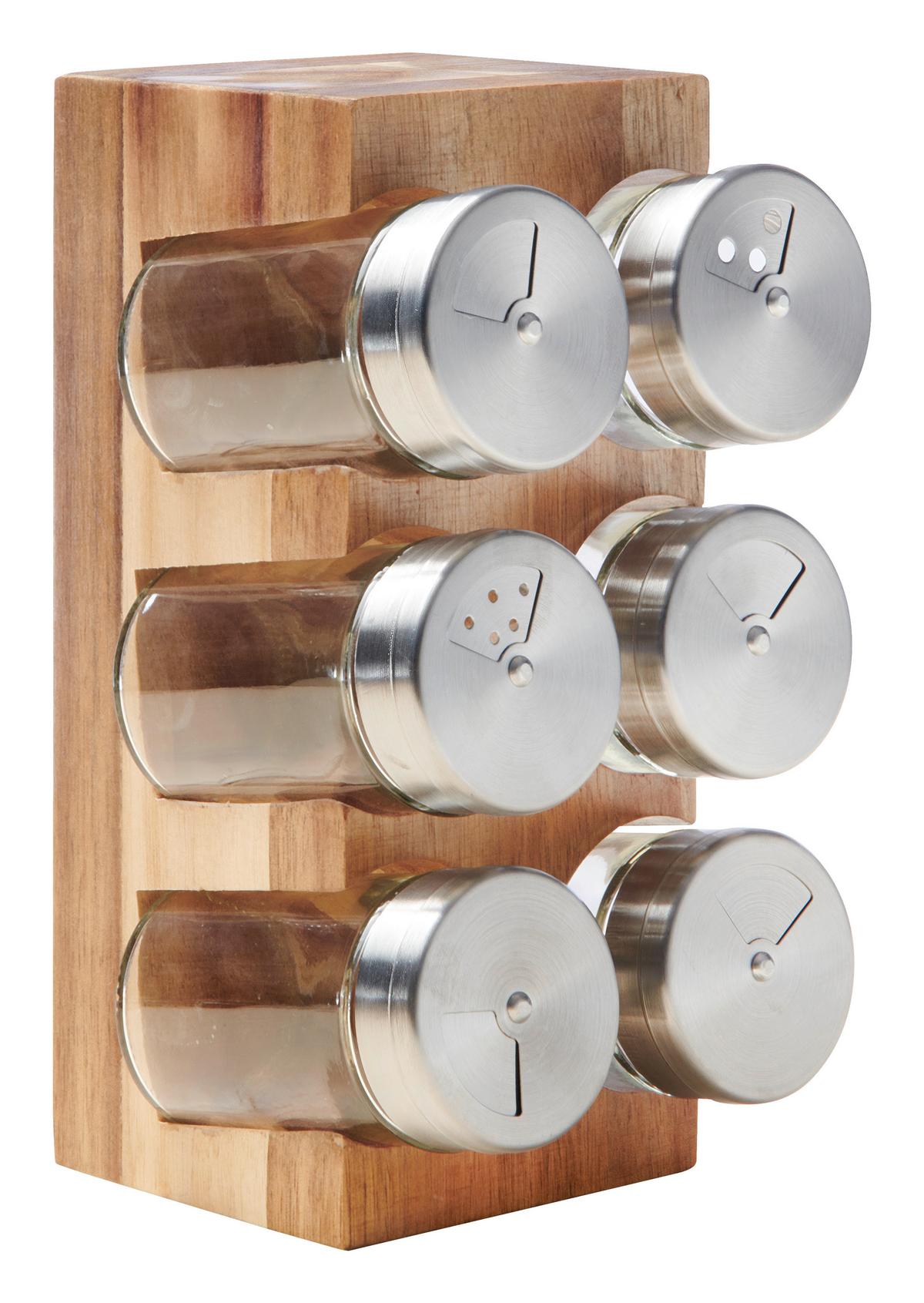 Polička na koreničky Kristina, 7-dielna sada - číra/prírodná farba, Modern, kov/drevo - Zandiara