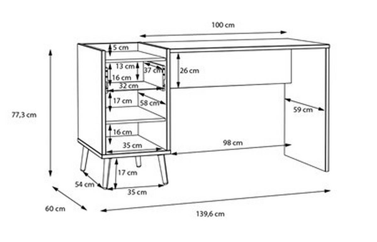 Íróasztal Whenua 139,6/77,3 - zsályazöld/tölgyfa színű, Modern, faalapú anyag/fém (139,6/77,3/60cm) - Mömax