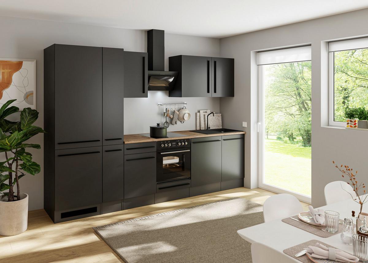 Küchenblock Jazz 8 310 Schwarz B: 310 cm - Eichefarben/Schwarz, LIFESTYLE, Holzwerkstoff (310cm) - P & B