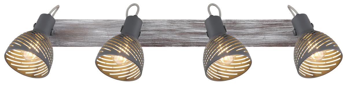 Strahler 4-Flammig verstellbar L: 80 cm - Blau/Naturfarben, Basics, Holz/Metall (80/12,5/25cm) - Globo