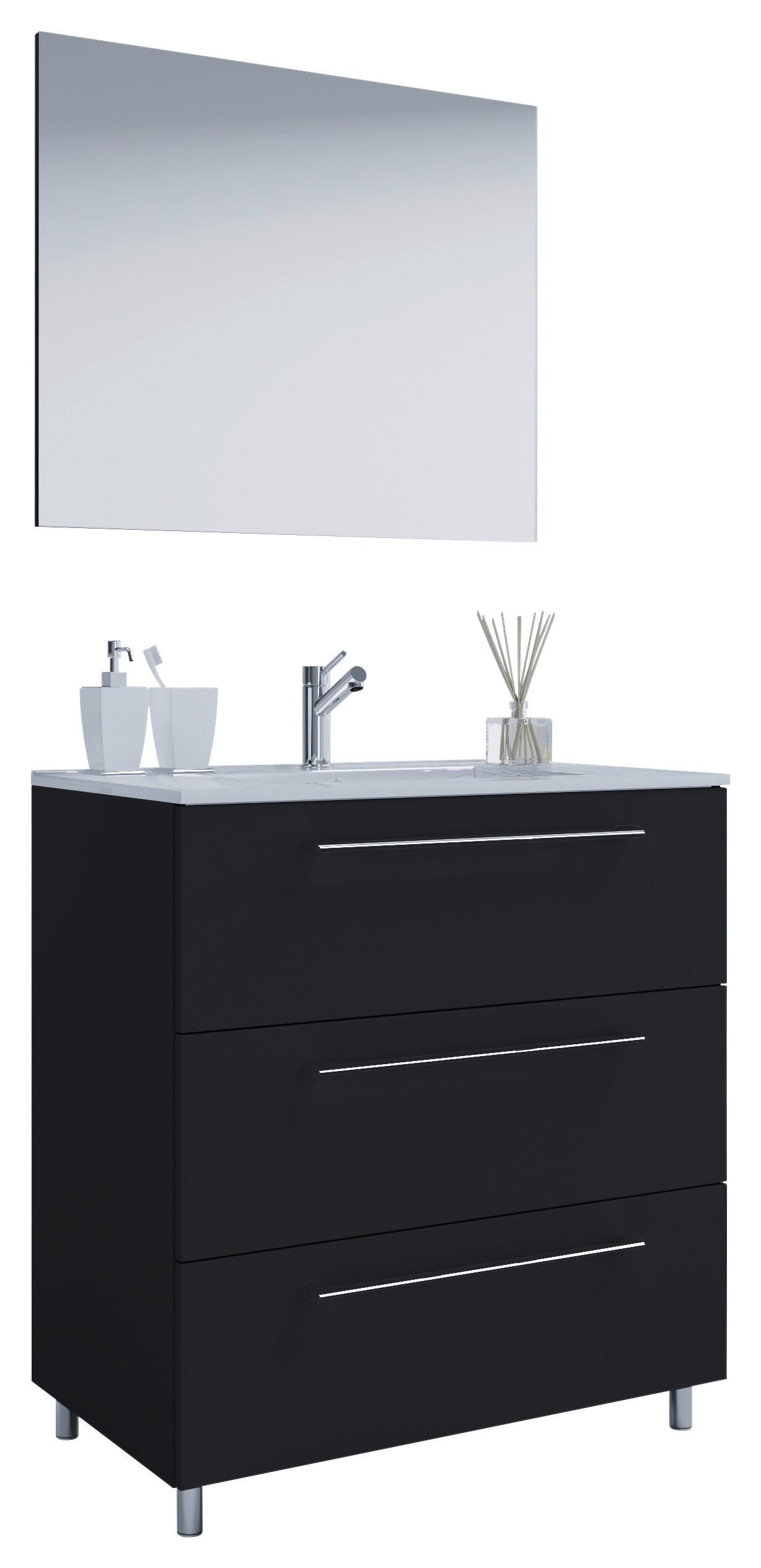 Badezimmer Schubo 3-Teilig Schwarz B: 80 cm - Alufarben/Schwarz, MODERN, Keramik/Holzwerkstoff (80cm) - MID.YOU