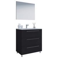 Badezimmer Schubo 3-Teilig Schwarz B: 80 cm - Alufarben/Schwarz, MODERN, Keramik/Holzwerkstoff (80cm) - MID.YOU