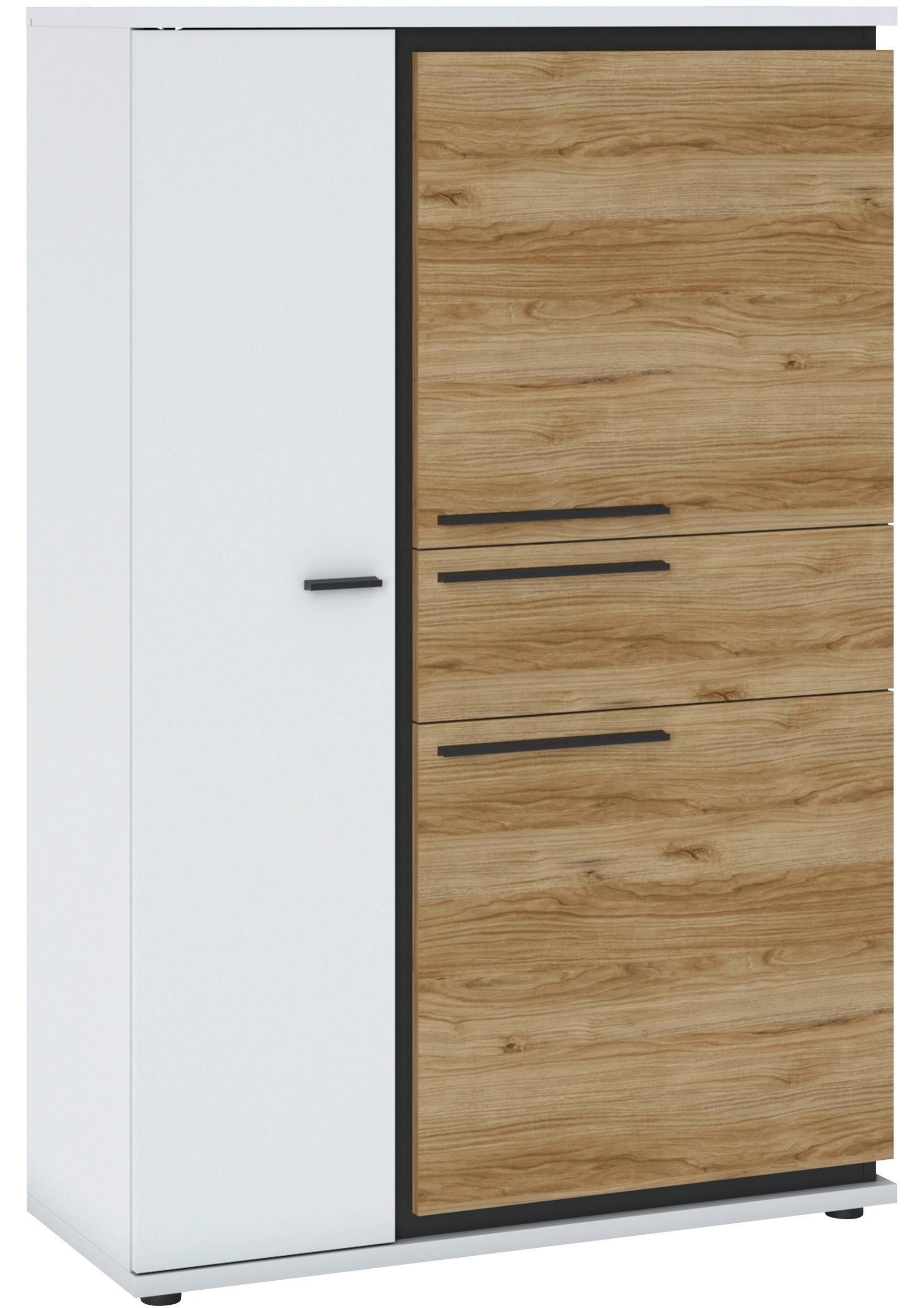 Kommode Salinas B: 93 cm Alpinweiß/Eichefarben/Schwarz - Eichefarben/Schwarz, Trend, Holzwerkstoff (93/139,8/37cm)