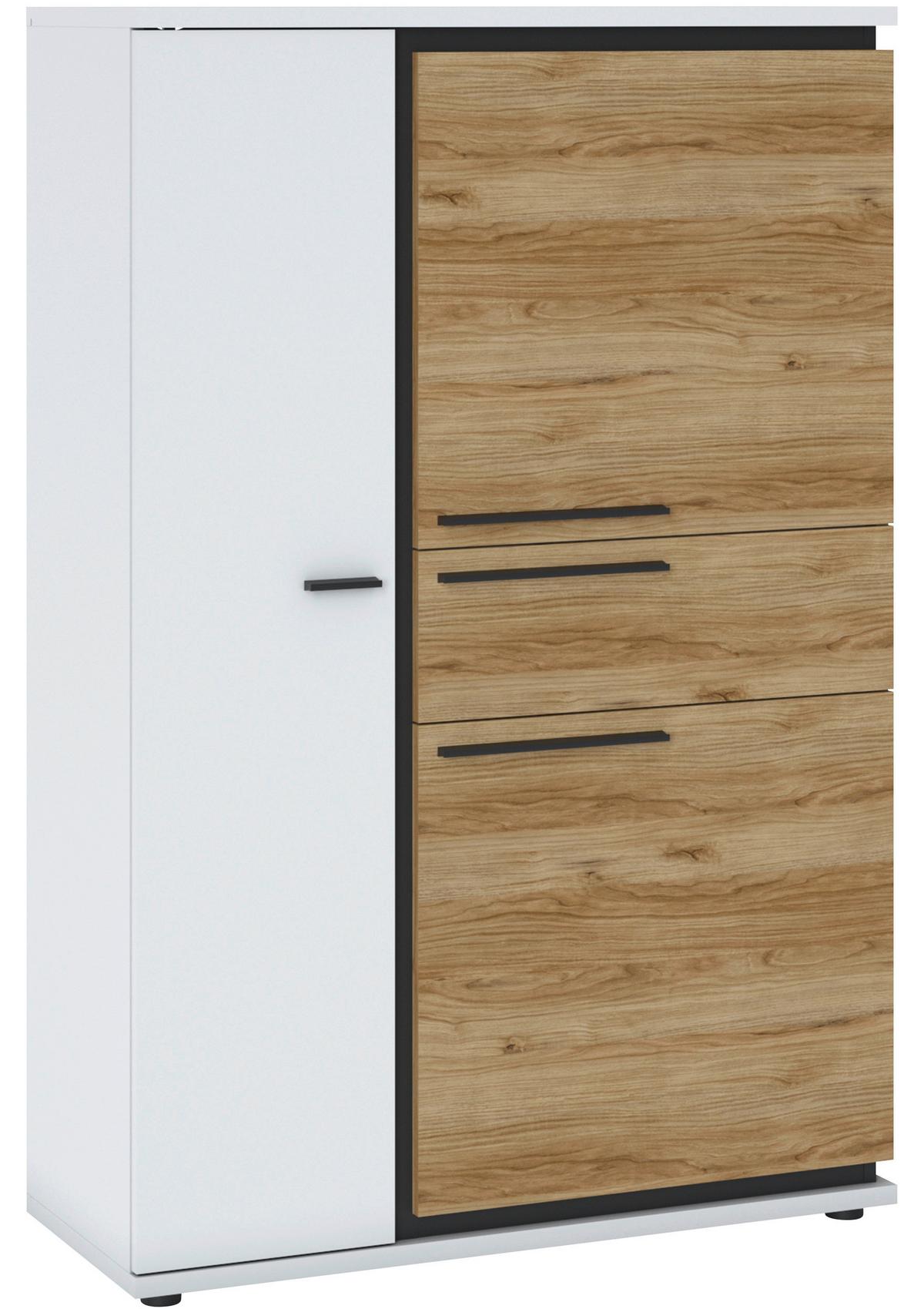 Kommode Salinas B: 93 cm Alpinweiß/Eichefarben/Schwarz - Eichefarben/Schwarz, Trend, Holzwerkstoff (93/139,8/37cm)