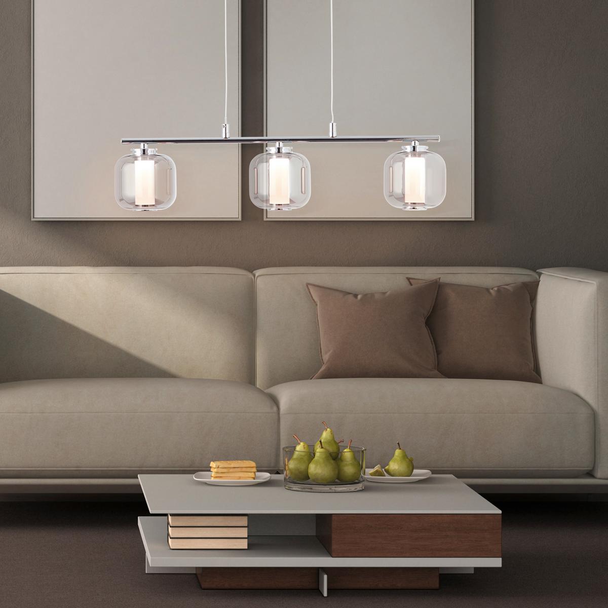 LED-Hängeleuchte Rafa H: 131 cm 3-Flammig - Chromfarben/Grau, Design, Glas/Kunststoff (56,5/11/131cm) - Brilliant