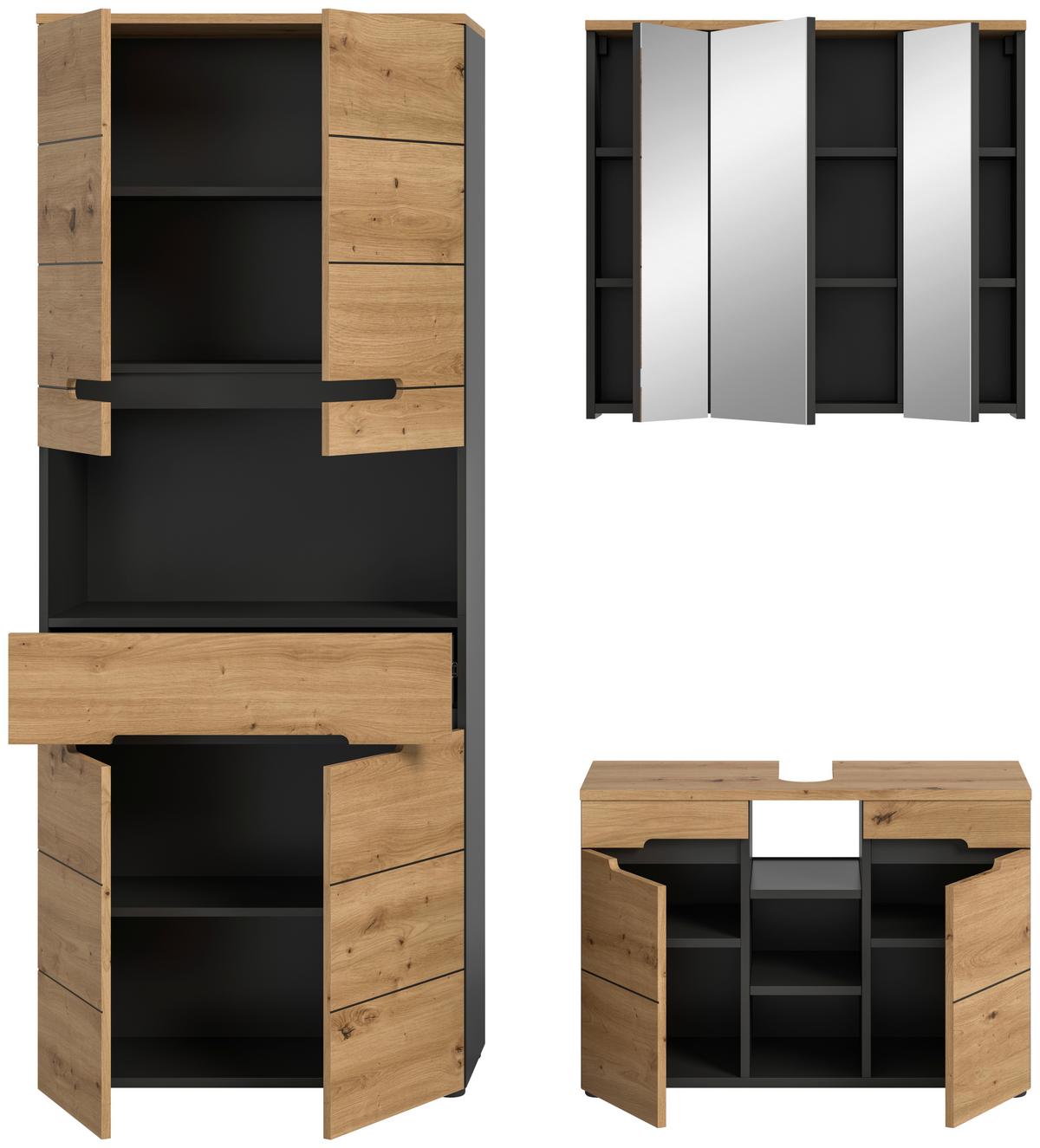 Badezimmer Canu Eiche Artisan Dekor B: 156 Cm - Schwarz/Eiche Artisan, MODERN, Glas/Holzwerkstoff (156cm) - MID.YOU
