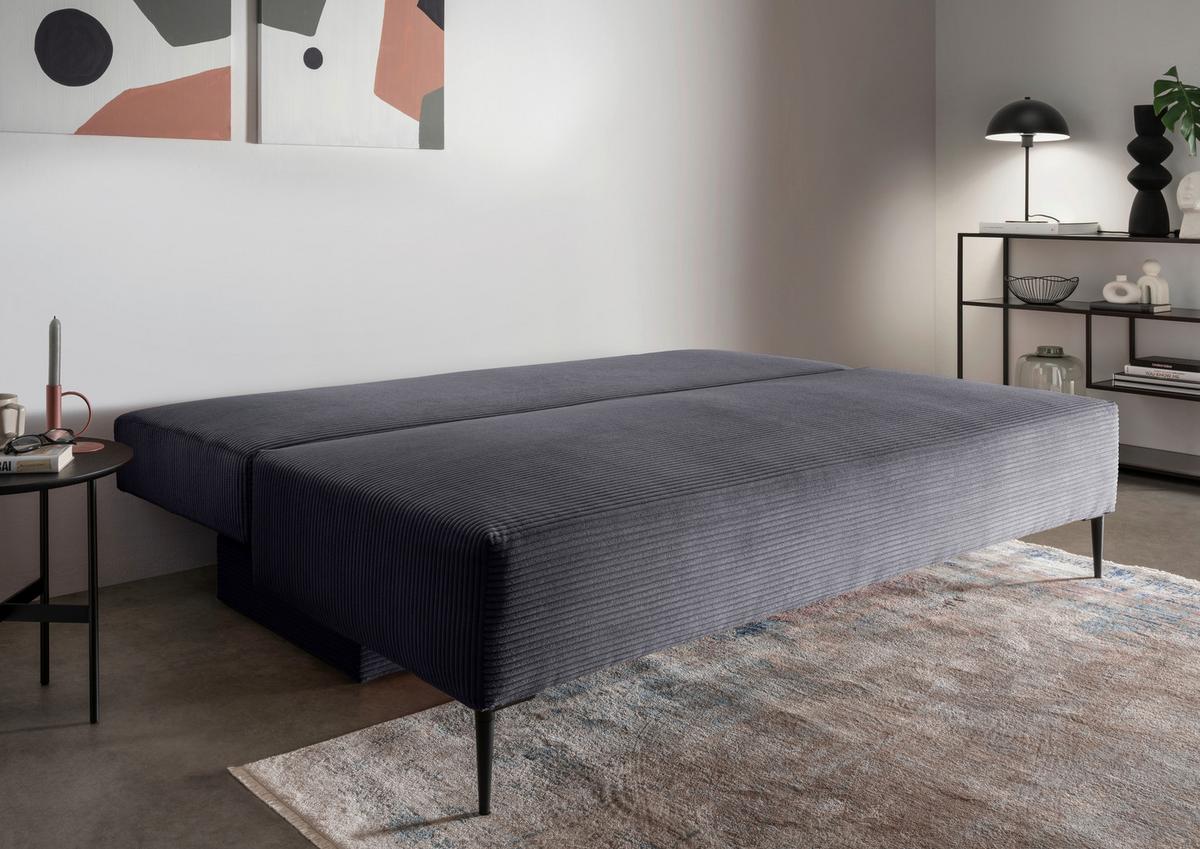 Schlafsofa Petri Grau Cord, Rücken Echt B: 198 cm - Schwarz/Grau, MODERN, Textil (198/90/100cm) - Livetastic