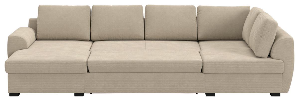 Wohnlandschaft m. Bettfunktion Cord braun, B: 327cm - Schwarz/Braun, Trend, Textil (154/327/86cm) - MID.YOU