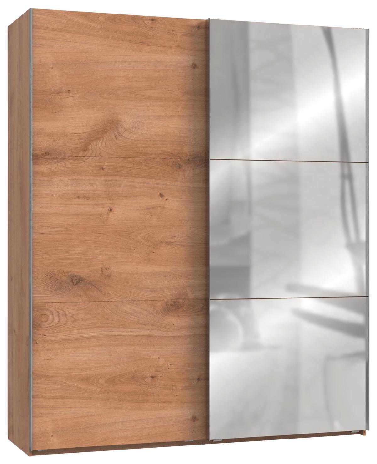 Schwebetürenschrank 200cm Level, Eiche Dekor - Eichefarben/Silberfarben, MODERN, Holzwerkstoff (200/236/65cm) - MID.YOU