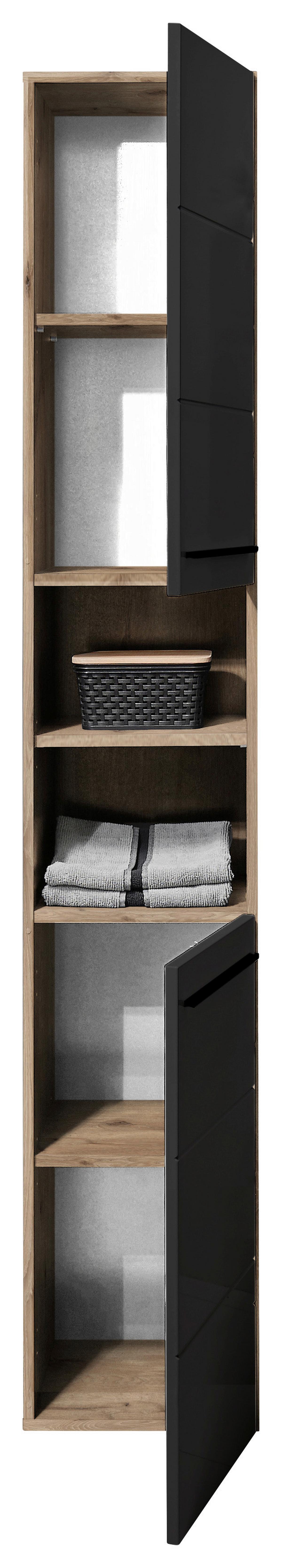 Hochschrank Vista Bxh: 34x190 Cm Eiche Dekor/schwarz - Eichefarben/Schwarz, Basics, Holzwerkstoff (34/190/31cm) - MID.YOU