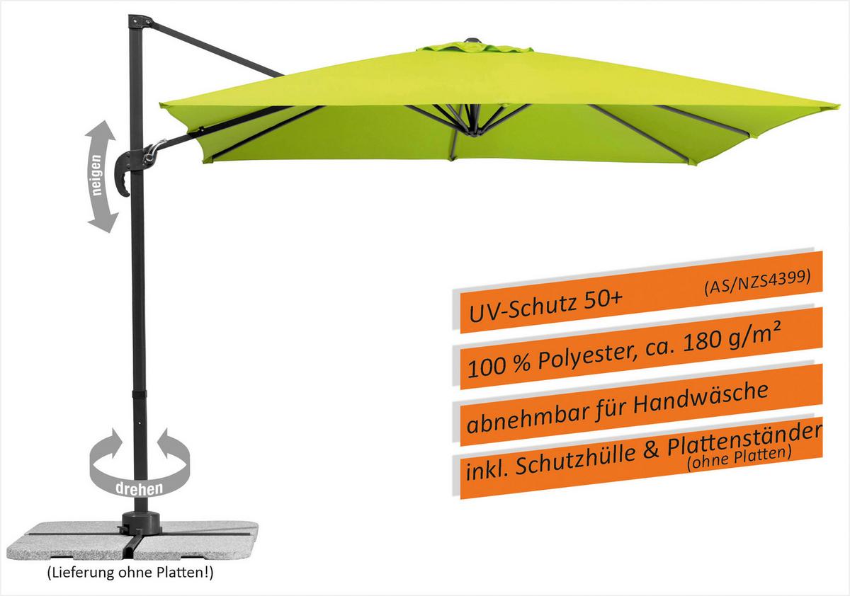 Ampelschirm Rhodos Junior BxHxT: 338x239x270 cm Grün - Anthrazit/Grün, Basics, Textil/Metall (338/239/270cm) - Schneider