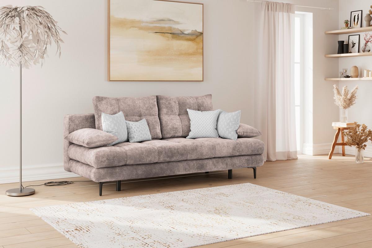 Schlafsofa Perla Rosa B: 203 cm - Schwarz/Rosa, KONVENTIONELL, Textil (203/94/96cm)