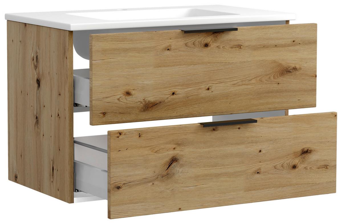 Waschtischkombi Sevilla Schwarz/Weiß, B: 80 cm - Eiche Artisan/Weiß, MODERN, Keramik/Holzwerkstoff (80/54/47cm) - Held