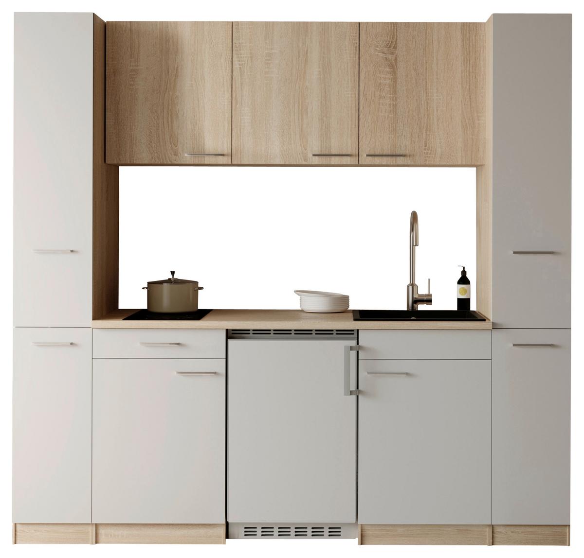 KÜCHENBLOCK Ingrid, Weiß B: 210 cm - Eichefarben/Weiß, Design, Holzwerkstoff (210cm) - Respekta