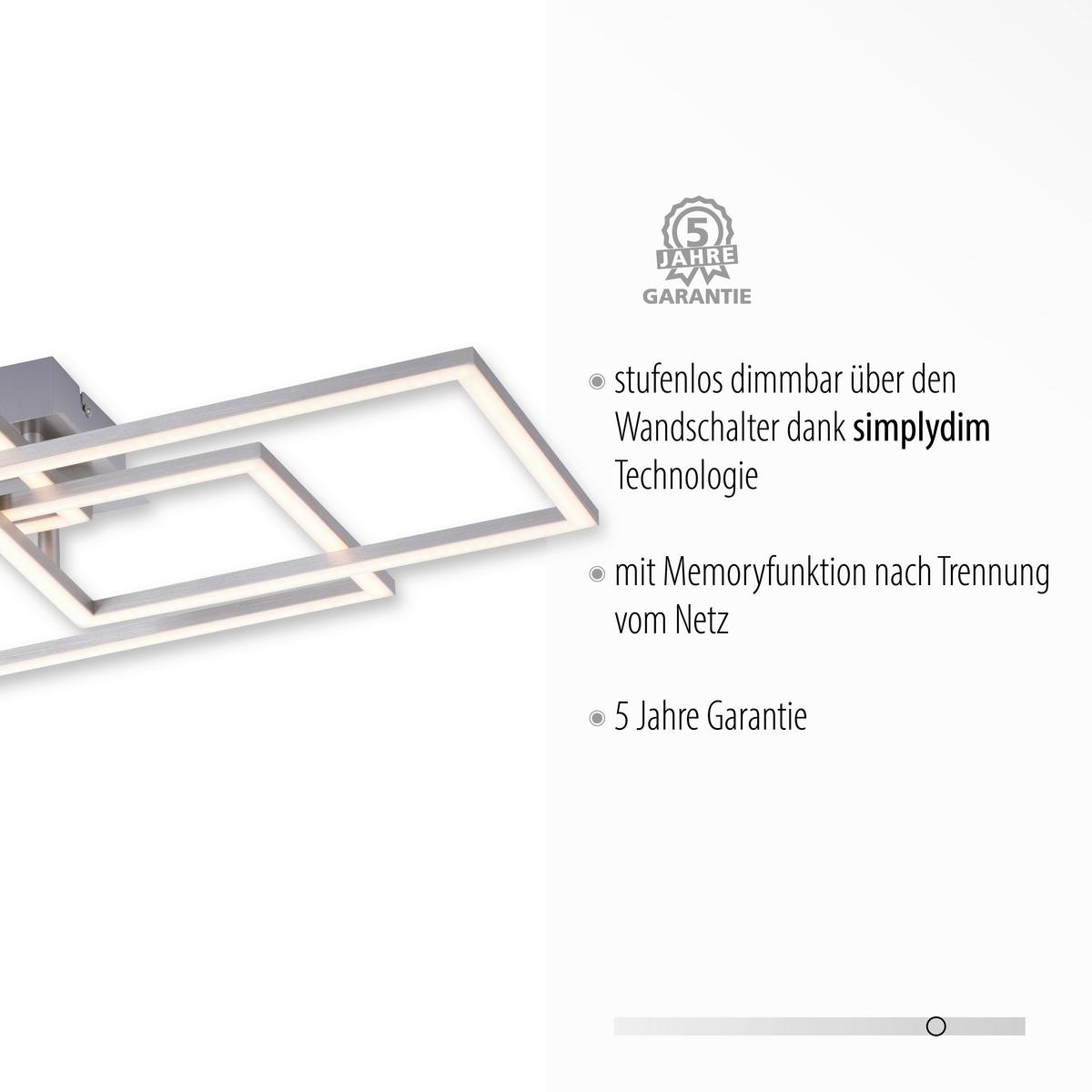 LED-Deckenleuchte Iven L: 70 cm dimmbar mit Memory-Funktion - Alufarben, Design, Kunststoff/Metall (70/34,5/9,5cm)