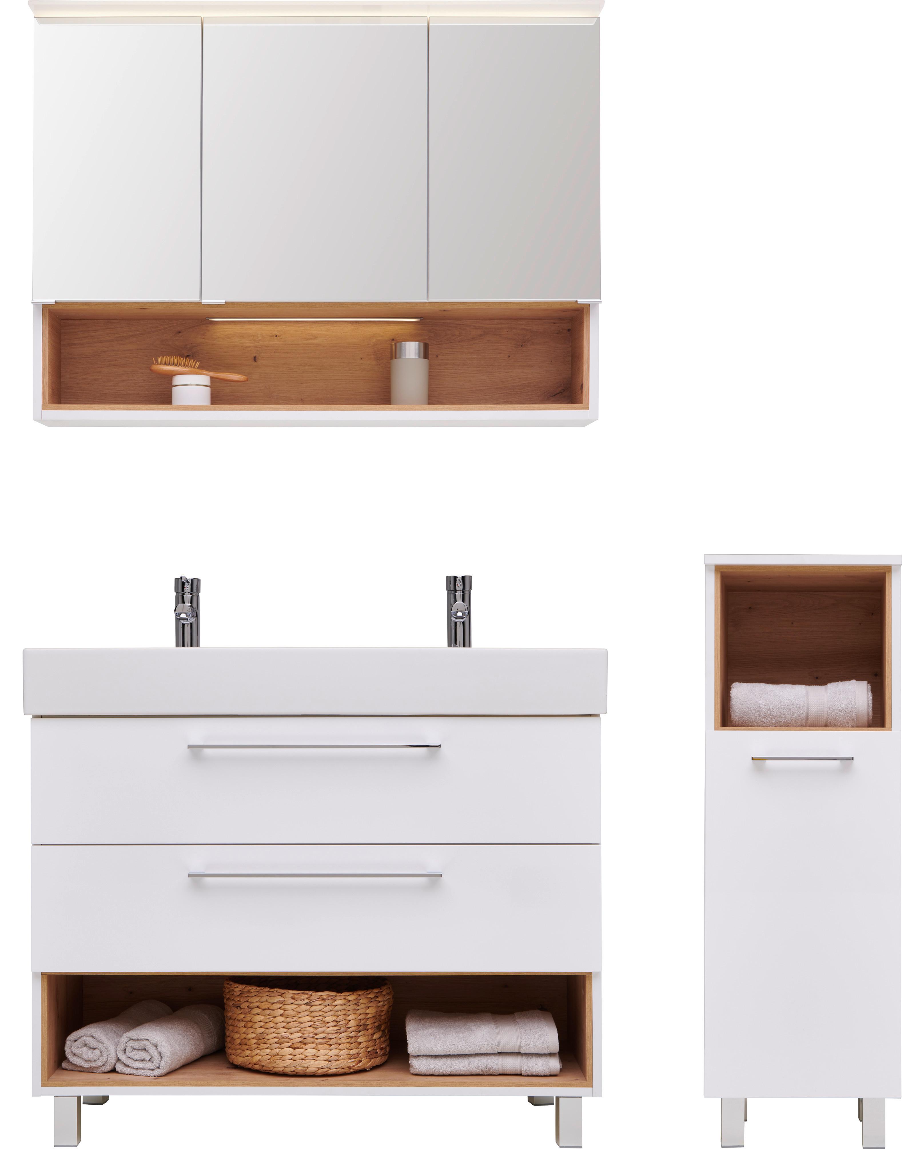 Badezimmer Mura Eiche Dekor/Weiß HG 4-Teilig - Weiß Hochglanz/Eiche Artisan, MODERN, Keramik/Holzwerkstoff (135/173,5/46,5cm)