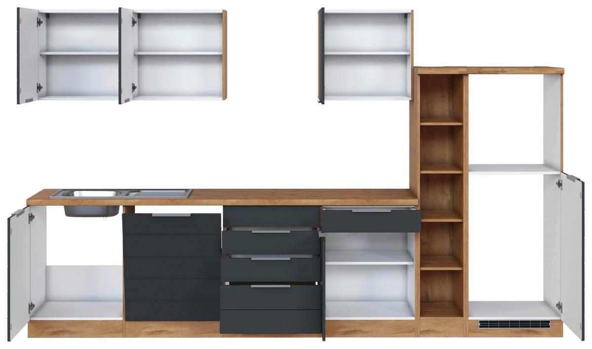 Küchenzeile Florenz ohne Geräte 330 cm Grau/Eichef. - Eiche Wotan/Grau, Design, Holzwerkstoff (330cm) - Held