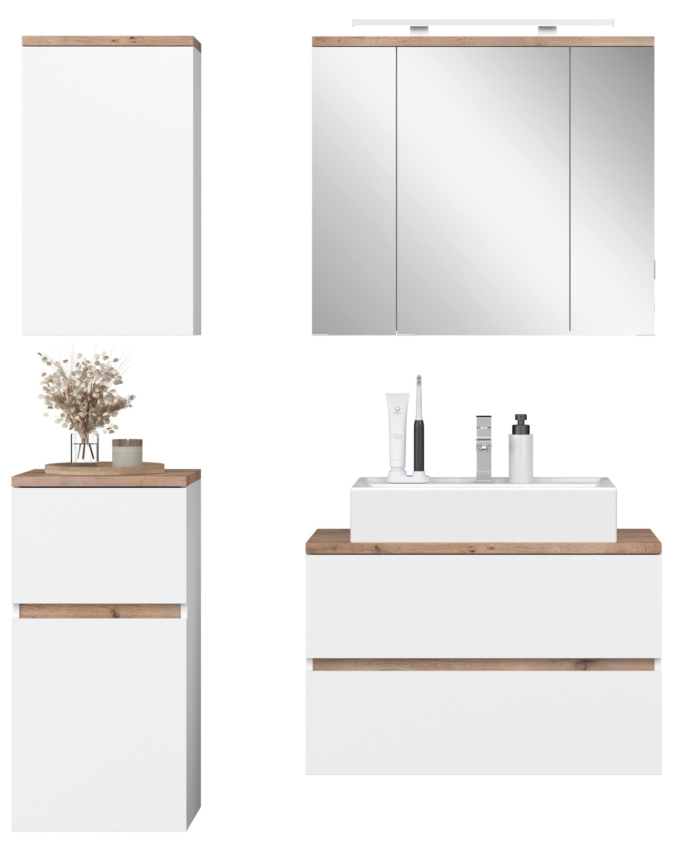 Badezimmer Marbella Weiß, Artisan Dekor 4-Teilig - Weiß/Eiche Artisan, MODERN, Holzwerkstoff (120/182/47cm)