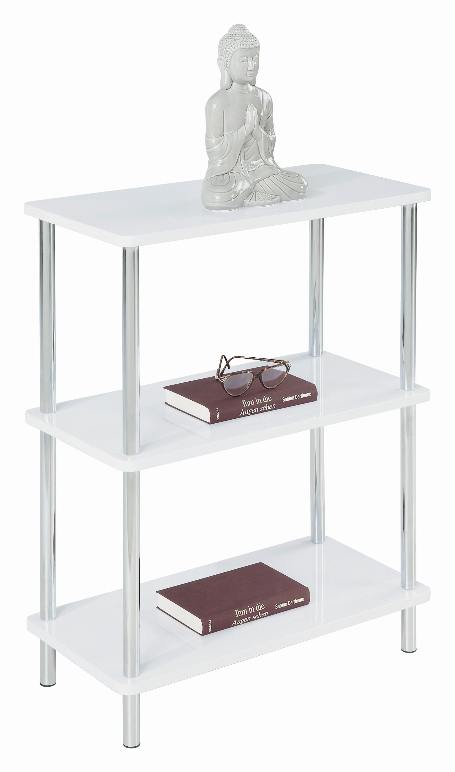 REGÁL TIM - biela/chrómová, Modern, kov/kompozitné drevo (60/83/30cm)