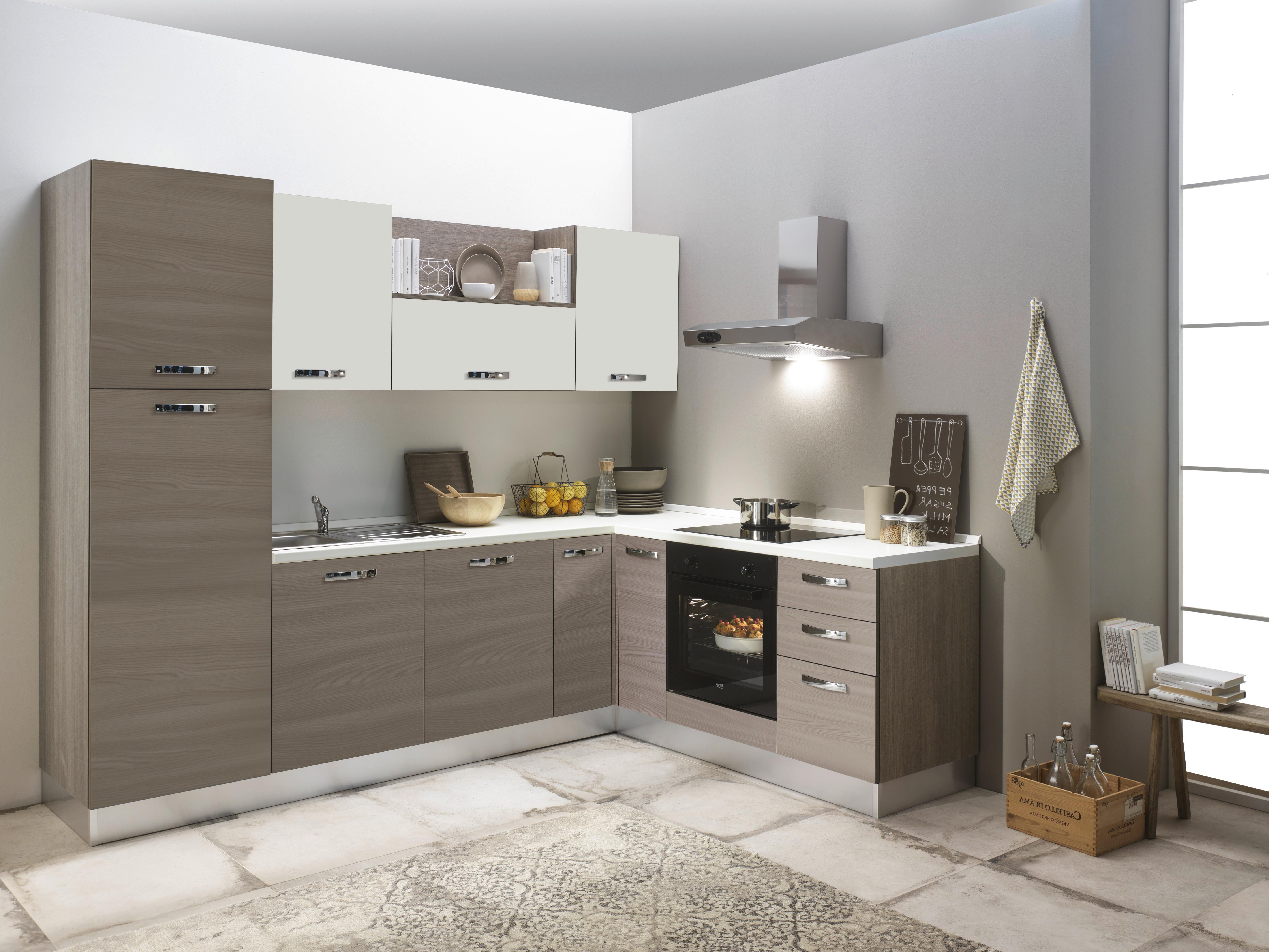 Eckküche Sofia mit Kühlschrank 270x195 cm Ulmefarben - Eiche grau/Magnolie, LIFESTYLE, Holzwerkstoff/Kunststoff (195/270cm) - MID.YOU