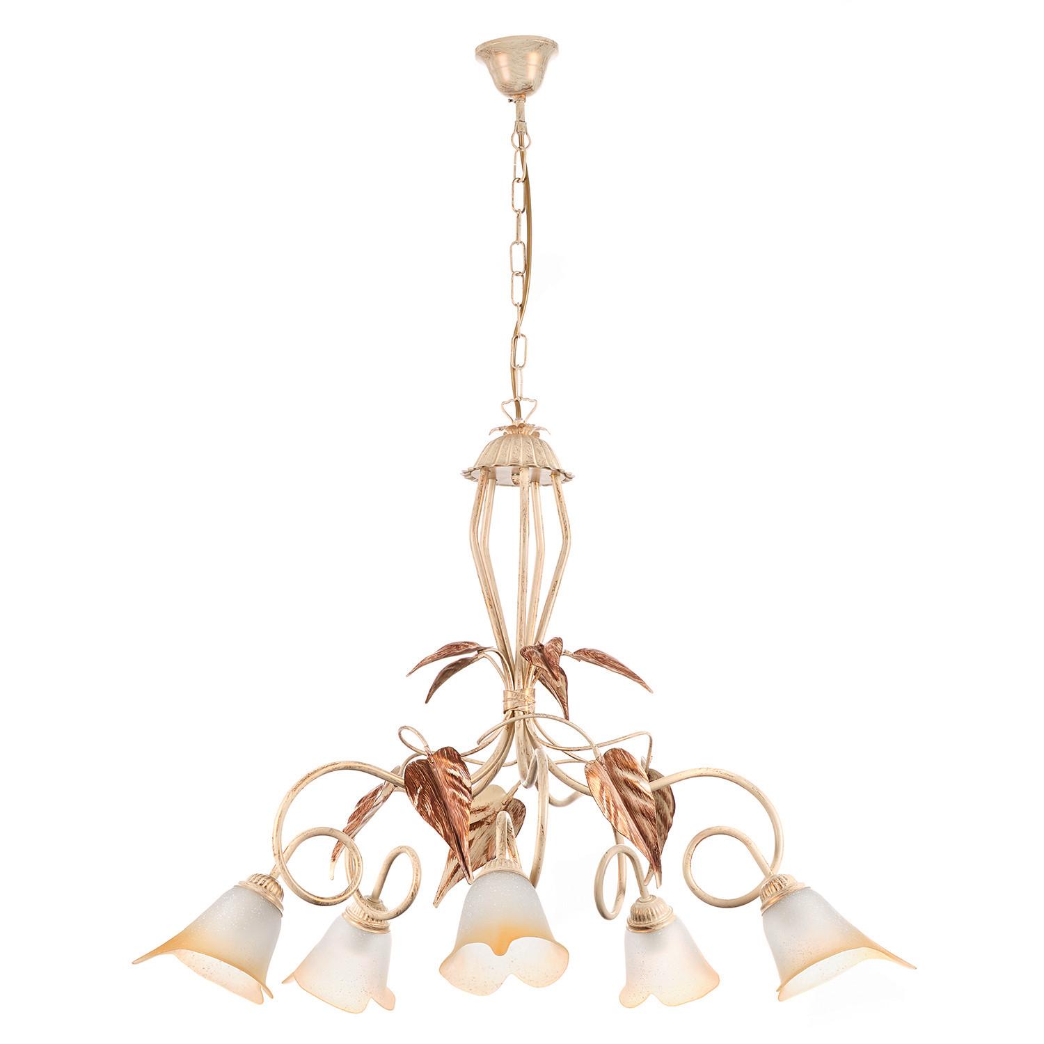 Kronleuchter 4647/5 - Beige/Weiß, Natur, Glas/Metall (90/90/130cm)