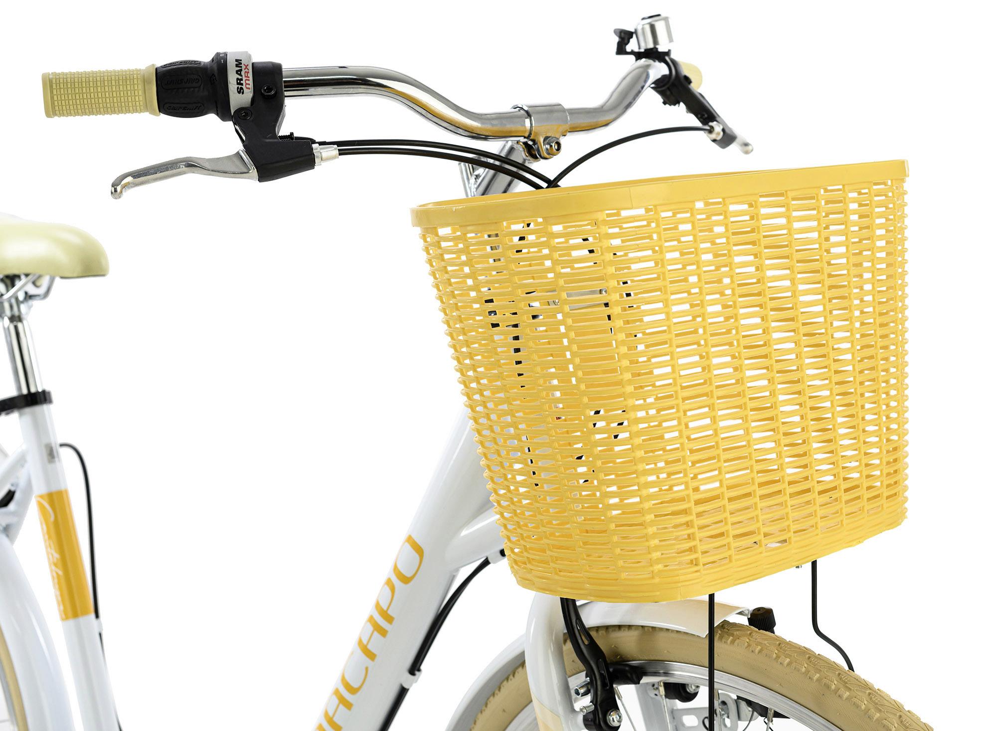 Citybike Damen 28 Zoll Cantaloupe mit Korb 6 Gänge - Gelb/Weiß, Basics, Metall (180/70cm) - Da Capo