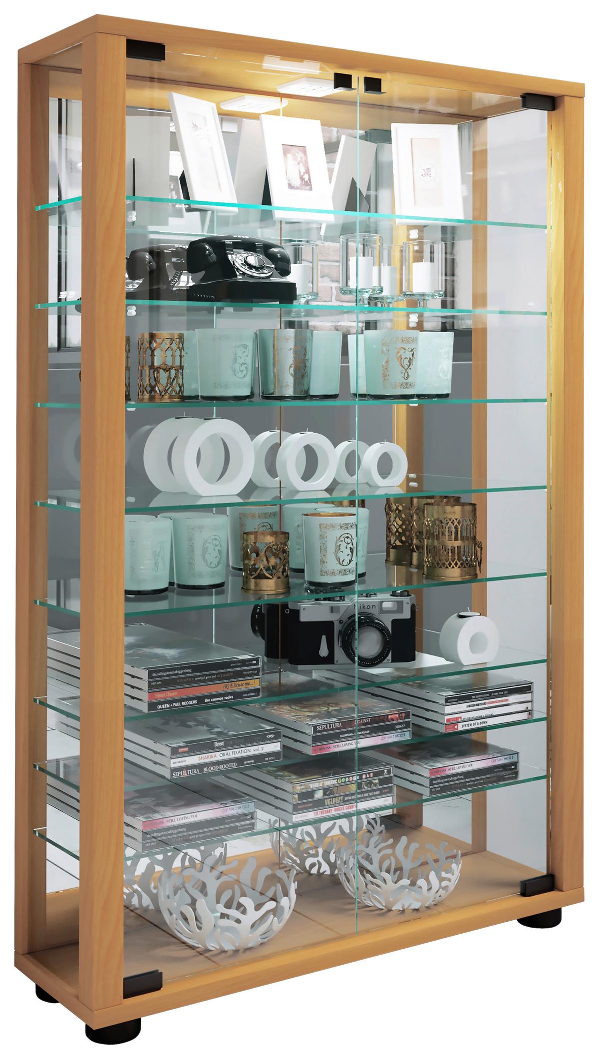 Vitrine Lumo Buchefarben B: 59 cm - Buchefarben/Schwarz, MODERN, Glas/Holzwerkstoff (59/91,3/18cm) - MID.YOU