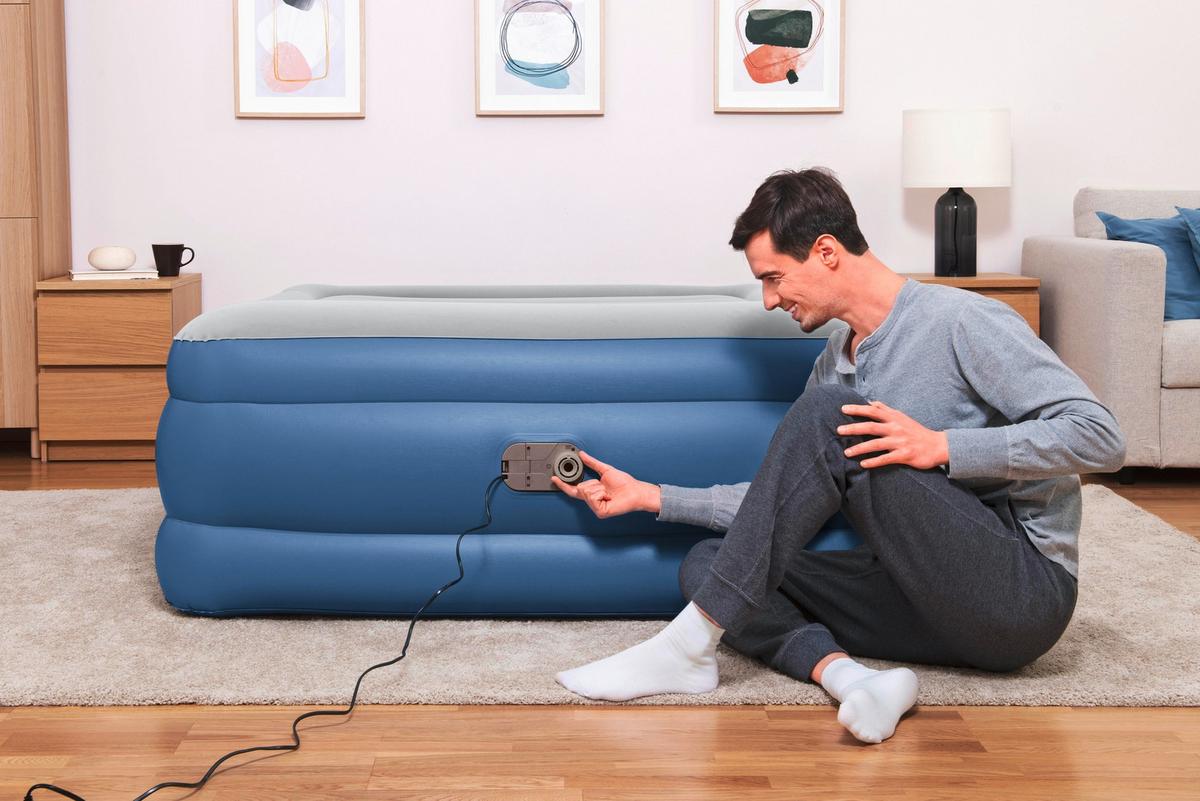 Luftbett Stefan 203x152x61 cm Bis 300kg, inkl. Pumpe - Dunkelblau/Grau, KONVENTIONELL, Kunststoff/Metall (203/152/61cm) - Bestway