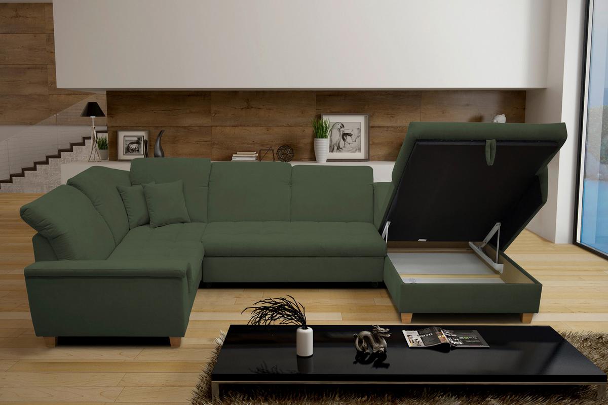 Wohnlandschaft Franzi Mit Schlaffunktion Grün - Eichefarben/Grün, KONVENTIONELL, Textil (214/352/170cm) - MID.YOU