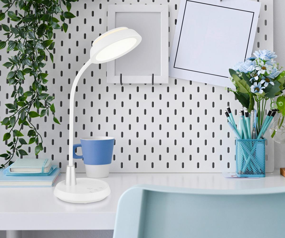 LED-Tischleuchte Memory-Funktion - Silberfarben/Weiß, Design, Kunststoff (30,6/17,2/44,8cm) - Globo