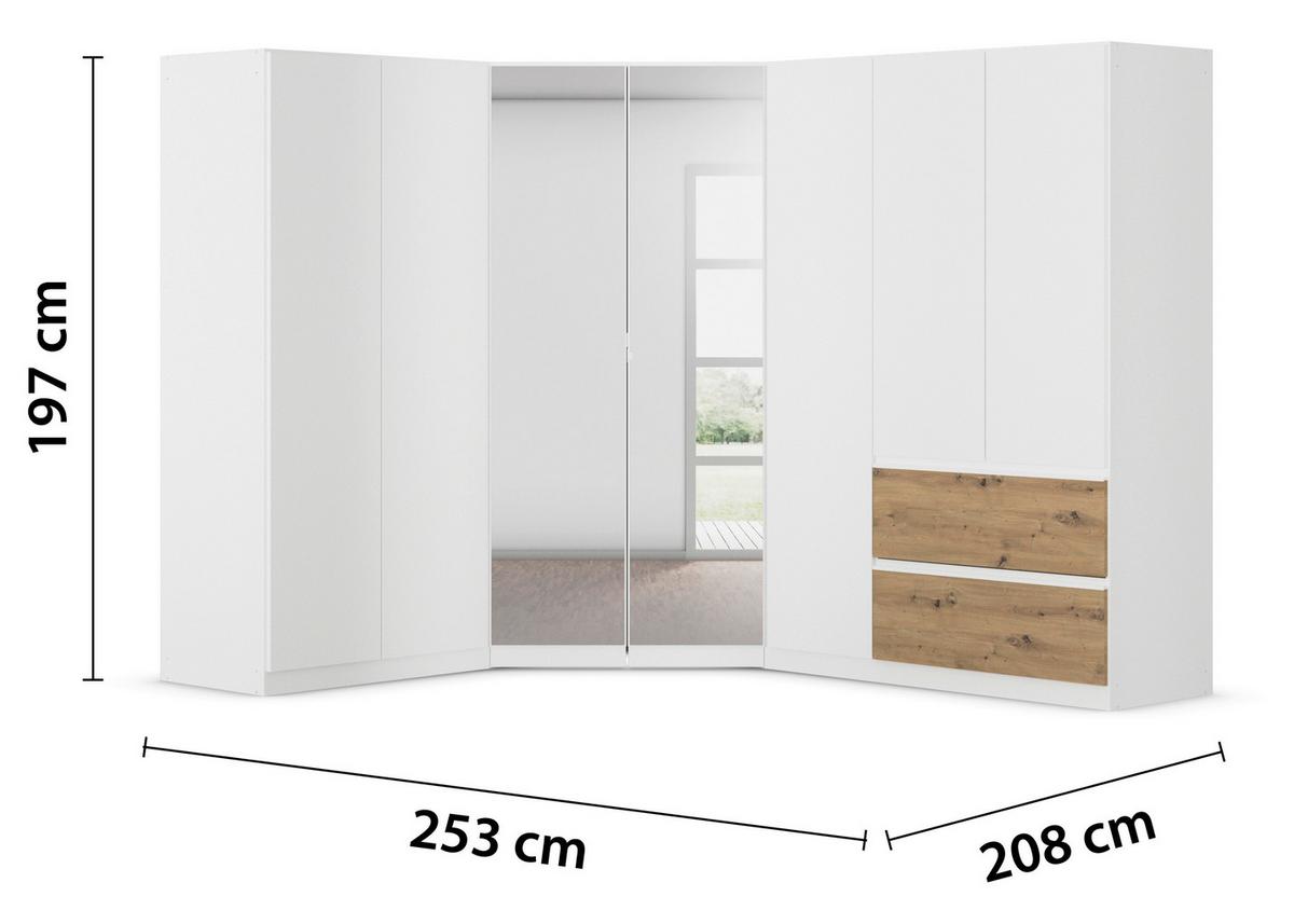 Eckkleiderschrank Costa Weiß Eiche Artisan Dekor - Eiche Artisan/Weiß, MODERN, Holzwerkstoff (208/197/253cm) - Rauch Möbel