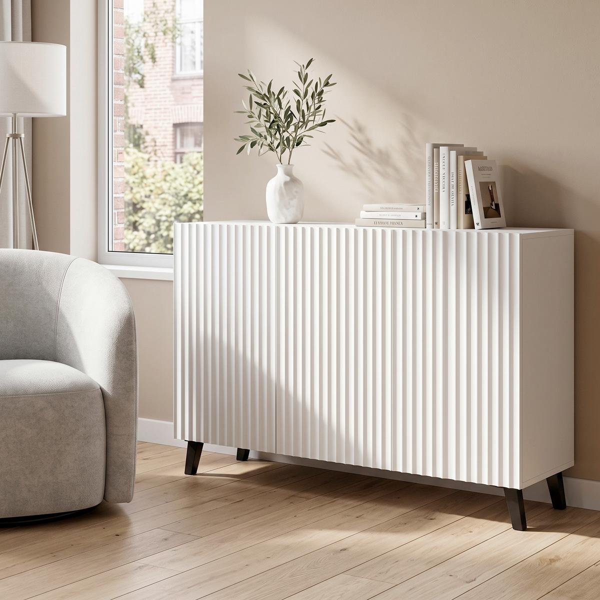 Sideboard 120cm Phuket 120, Weiß - Schwarz/Weiß, Design, Holzwerkstoff (120/76/39cm) - P & B