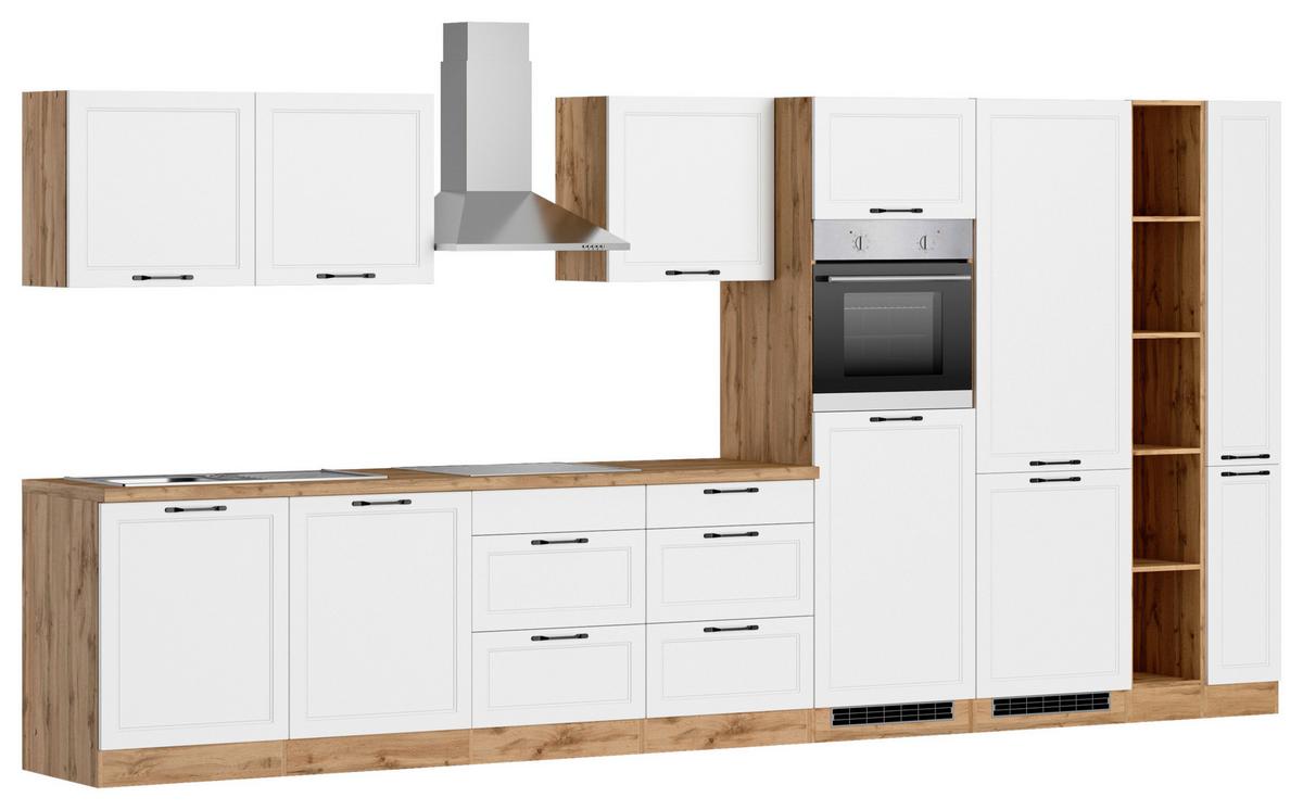 Küchenzeile Meran Mit Geräten B: 420 Cm Weiß/eiche Dekor - Eiche Wotan/Weiß, LIFESTYLE, Holzwerkstoff (420cm) - Held