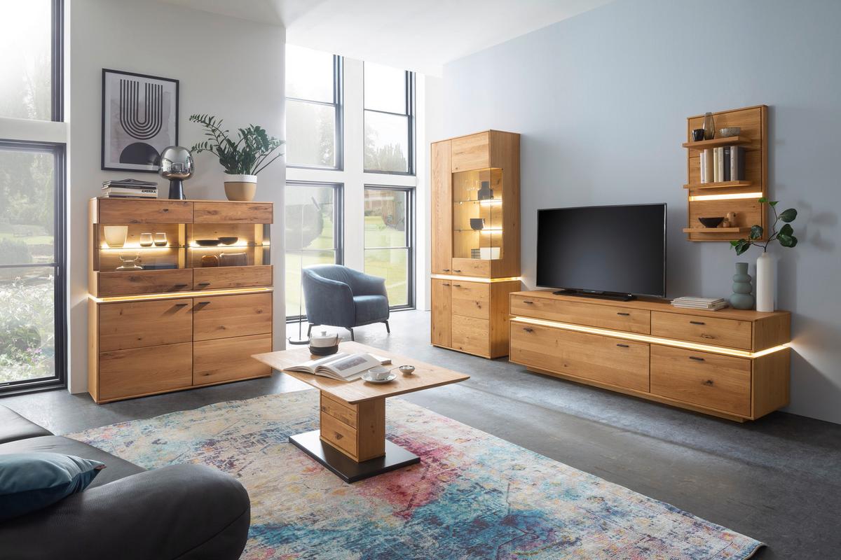 Wohnkombination Massiv 3-Tlg. Como Wildeiche - Wildeiche, Natur, Glas/Holz (276/202/51cm) - MID.YOU