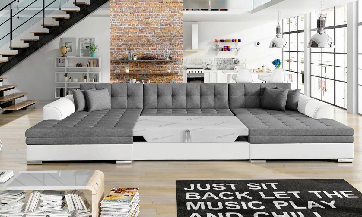 Wohnlandschaft Vento Grau/ Weiß U: 165x359x165 Cm - Chromfarben/Weiß, Design (165/359/165cm) - MID.YOU