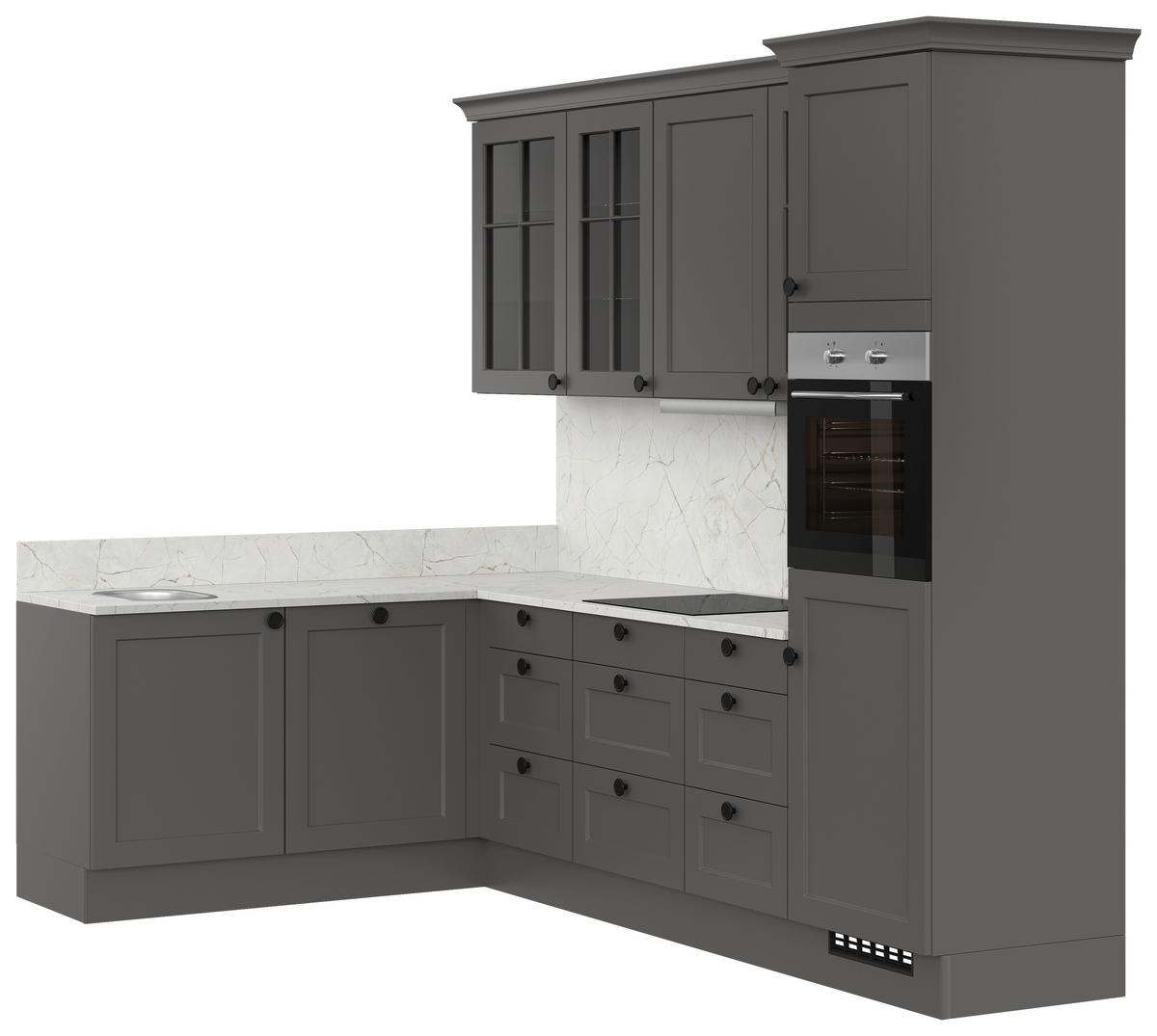 Eckküche Ip 4250 - Graphitfarben/Weiß, ROMANTIK / LANDHAUS, Holzwerkstoff (185/285cm) - Impuls