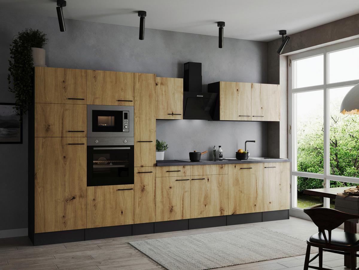 Küchenblock Oliver Artisan Dekor B: 370 Cm - Eiche Artisan/Grau, Design, Holzwerkstoff (370cm) - Respekta
