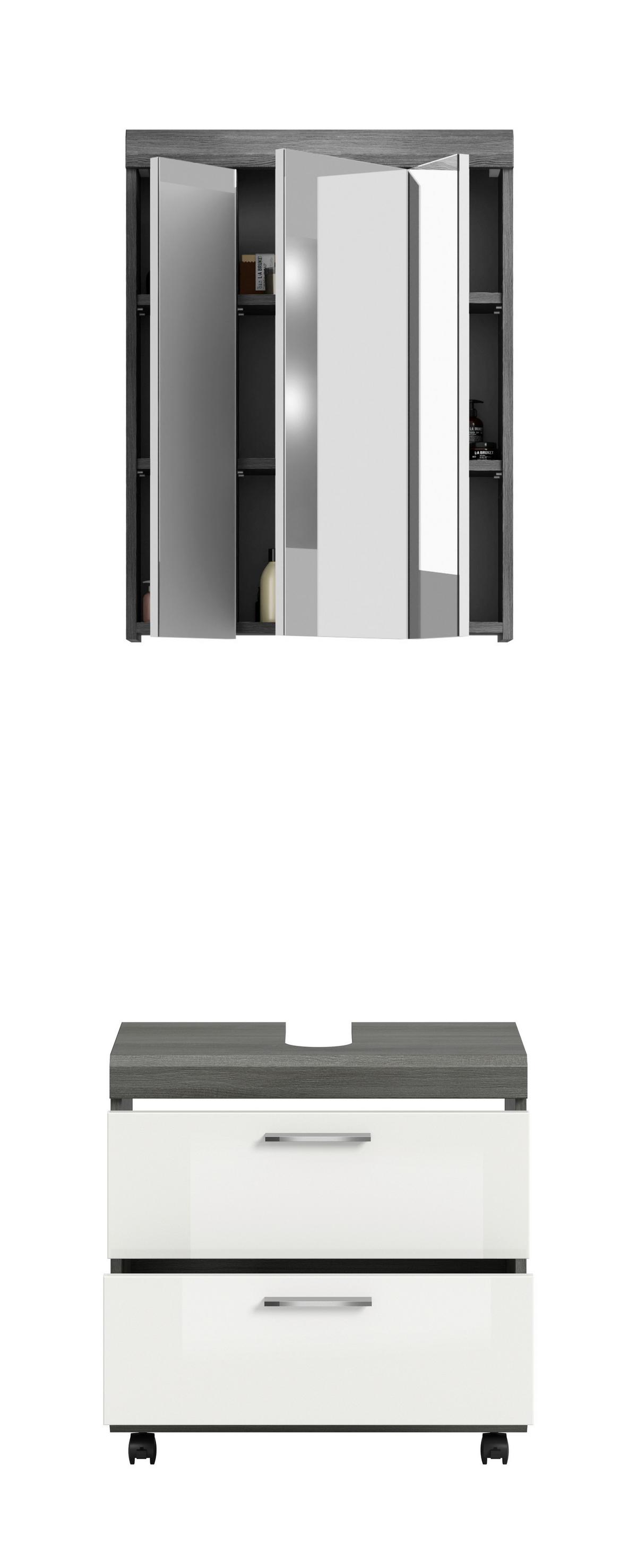 BADEZIMMER Scout Grau/Weiß HG B: 60cm - Weiß Hochglanz/Schwarz, Trend, Glas/Holzwerkstoff (60cm) - MID.YOU