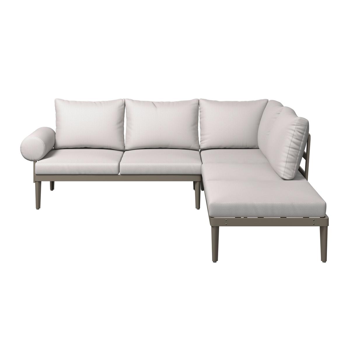 Loungegarnitur Kreta - Grau/Teakfarben, Basics, Glas/Kunststoff (228/214cm) - Beldano