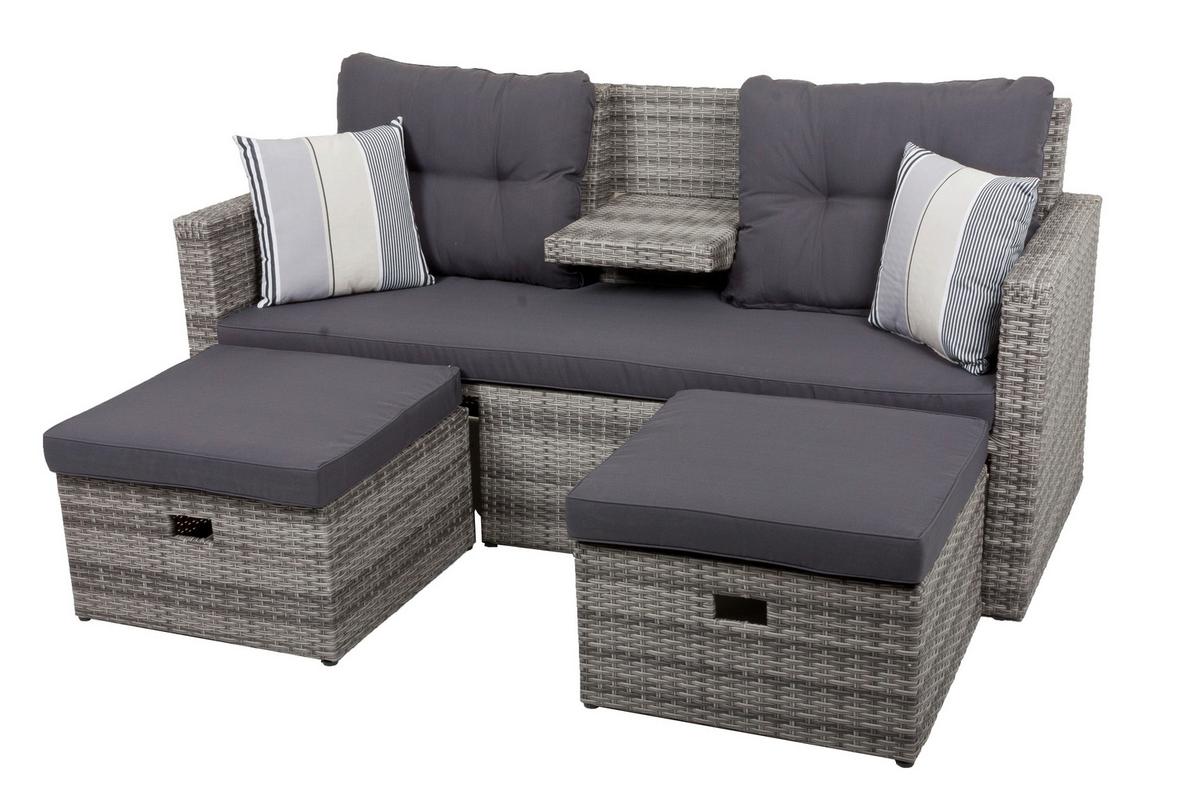 Loungegarnitur Valletta - Hellgrau/Schwarz, Basics, Kunststoff/Textil (180/86/75cm) - Gardenson